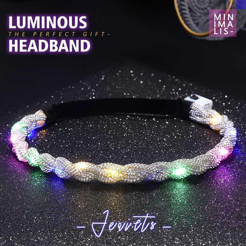JEAIRTS Light Up Headbands, Glowing Led Rhinestone Headpiece, Sparkly Crystal Hair Band for Women