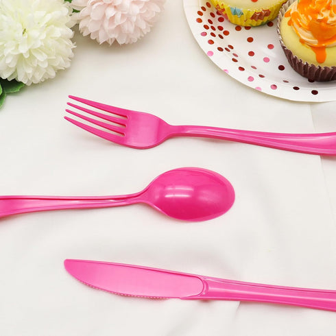150 Pack Hot Pink Silverware, Hot Pink Plastic Cutlery, 50 Forks, 50 Knives, 50 Spoons for Birthday Bachelorette Wedding