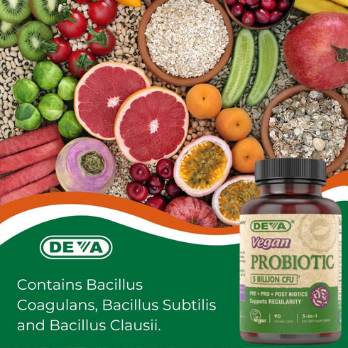 DEVA Vegan Probiotic Supplement, 5 Billion CFU, 90 Count for Digestive Health, Soil-Based & Dairy Free