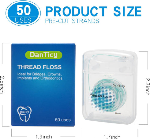 840D Fluffy Floss Threaders, Deep Clean Dental Floss for Braces, Bridges, Implants, Mint Aroma, 50 Threaders (1 Pack)
