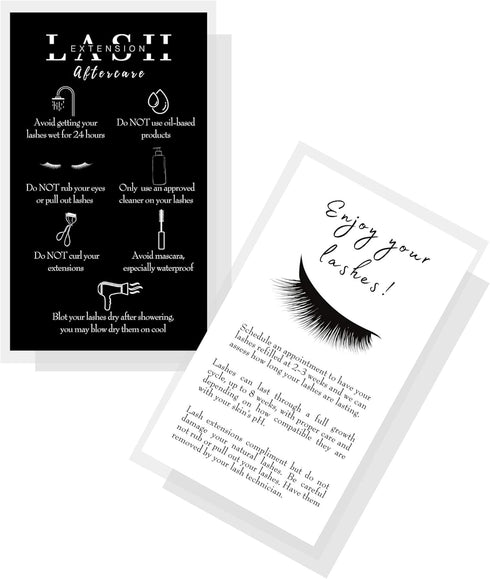 Lash Extension Aftercare Instructions Cards, 50 Pack, Double Sided Size 3.5 x 2" After Care for 2-3 Week Fillers.