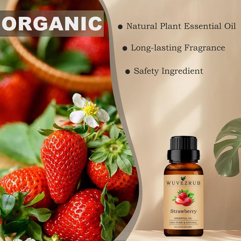 Strawberry Essential Oils 10ML, Organic 100% Pure and Natural Strawberry Essential Oil for Aromatherapy Diffuser - 0.33 Fl Oz/Strawberry