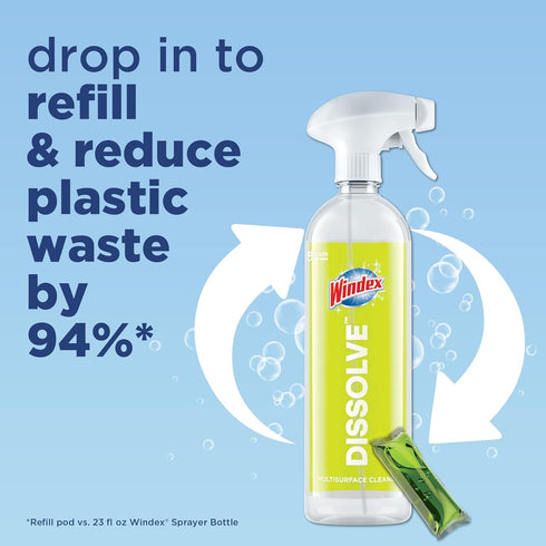 Windex Dissolve Concentrated Pods, Multisurface Cleaner Starter Kit, 1 Reusable Bottle, 3 Concentrated Pods