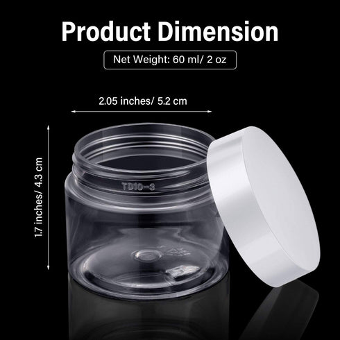 Patelai 4 Pieces Round Wide-mouth Leak Proof Plastic Container Jars with Lids for Travel Storage, 2 Ounce, White