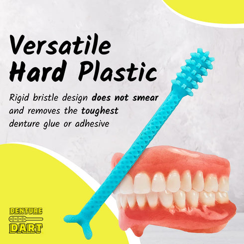 V4 Hard Plastic Denture Brush, Denture Gel Adhesive Remover for Oral Hygiene with Textured Grip and Rigid Bristles