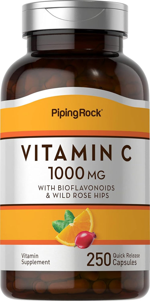 Piping Rock Vitamin C 1000mg | 250 Capsules | with Bioflavonoids and Rose Hips | Non-GMO, Gluten Free