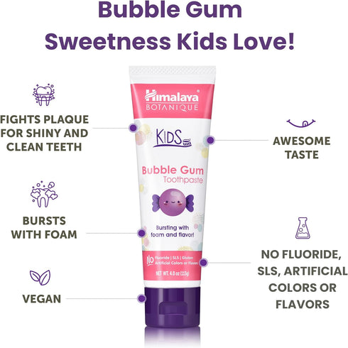 Himalaya Botanique Kids Toothpaste, Bubble Gum Flavor - Gentle Fluoride Free, Vegan, Gluten Free, 4 oz