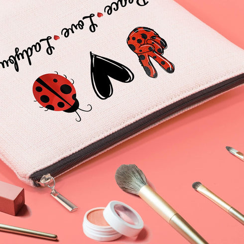 JXGZSO Good Luck Ladybug Symbol Makeup Bag with Zipper, Gifts for Women, Cosmetic Bag