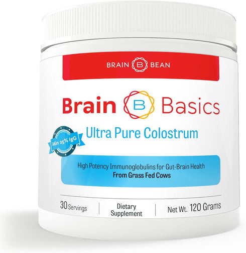 Brain Basics Ultra-Pure Colostrum, 4000mg per Serving, Min 25% IgG Antibodies, Gut-Brain-Immune Health, 120 Grams - 30