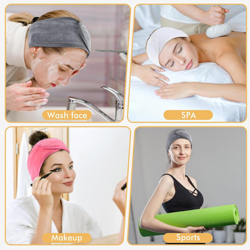 SINLAND Spa Headband for Women - 3 Counts Adjustable Makeup Hair Band with Magic Tape for Face Care and Sports