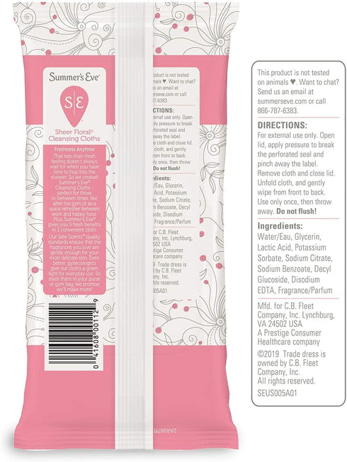 Summer's Eve 32 (Pack 5) Feminine Cleansing Cloths, Sensitive Skin, Sheer Floral ea