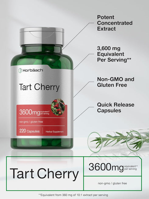 Horbaeach Tart Cherry Extract Capsules - 3600mg, 220 Pills, Non-GMO, Gluten Free Herbal Supplement