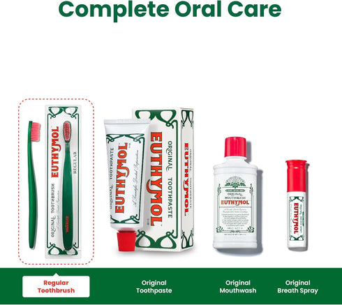 Euthymol Toothbrush, Regular, 6 Count, Curved Soft Bristles for Sensitive Teeth, Gentle Cleaning for Family