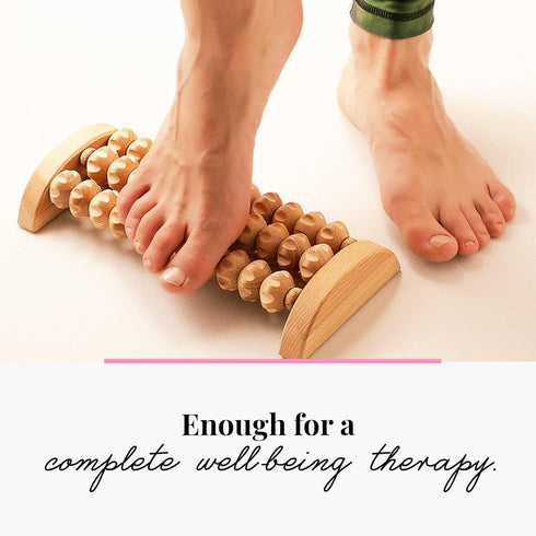 tuuli Wooden Foot Massager, Grooved Muscle Roller, Helps Ease Muscle Tension and Improve Blood Circulation, Natural
