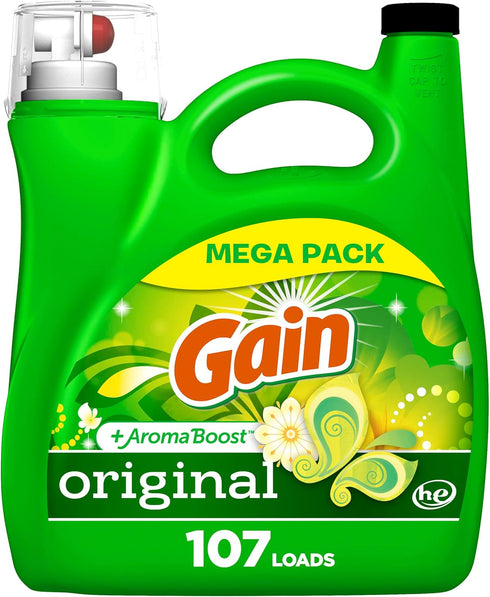 Gain + Aroma Boost Liquid Laundry Detergent, Original Scent, 107 Loads, 154 oz HE Compatible