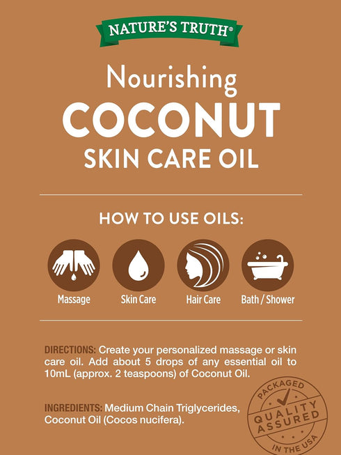 Nature's Truth Coconut Oil Liquid for Skin | 4 oz | Unscented Base Oil | Paraben Free