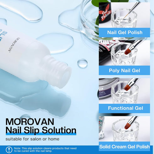 Morovan Poly Gel Slip Solution Kit, 4oz Liquid for Poly Gel Nails with Dual-Ended Brush Pusher for Beginners