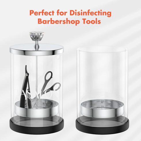 TASALON Barber Jar (25 oz) - Stainless Cap and Durable Glass, Disinfectant Jar with Removable Basket for Salon or Nail