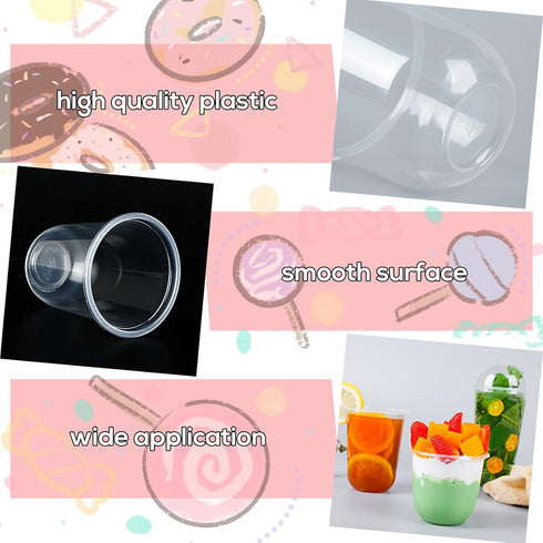 Jnnzzggu 50 Pack 12oz Clear Plastic Cups with Dome Lids and Sporks No Hole Disposable Fruit Cups