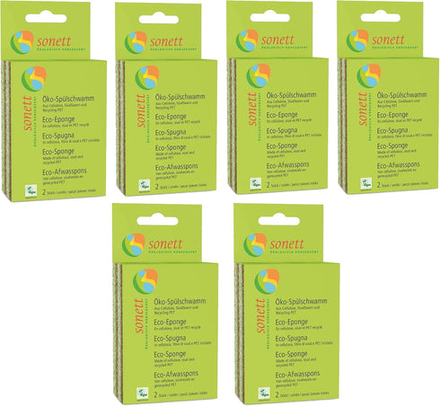 Sonett Natural Compostable Eco Sponges for Dishes, Scratch Free for Kitchen and Bathroom (Pack of 12)