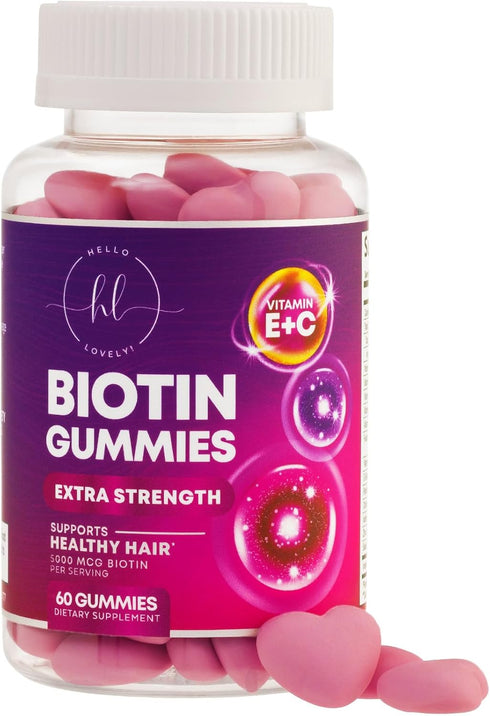 Hair Vitamins Gummy with Biotin 5000 mcg, 60 Non-GMO Gummies for Thicker, Stronger Hair, Skin & Nails