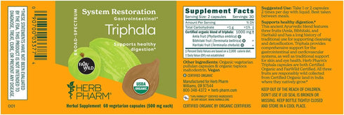 Herb Pharm Certified Organic Fairwild Triphala Capsules, Vegan for Healthy Digestive Support 60 Count