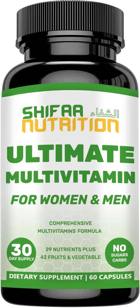 Halal Multivitamins for Women, Men & Adults, 30 Servings, Iron, Vitamins A, B6, B12, C, D3, E, Zinc & More