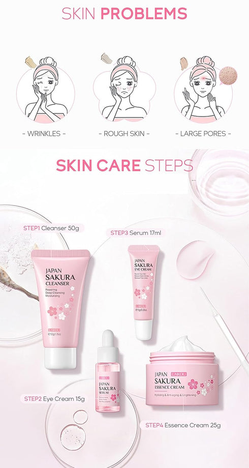 Skin Daily Skincare Set Gentle Skin Cleaning & Care Teenage Girls and Women Gift Set Includes Cleanser Serum Essence Eye Cream (4PCS)