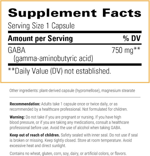 Integrative Therapeutics GABA Supplement, 750 mg, 60 Capsules, Gluten-Free, Dairy-Free & Vegan
