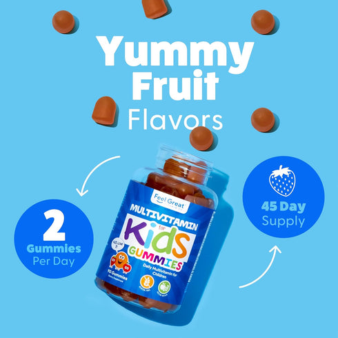 Feel Great Kids Multivitamin Gummies, Citrus & Strawberry Flavored, 45-Day Supply, Chewable Vitamins with Vitamin D