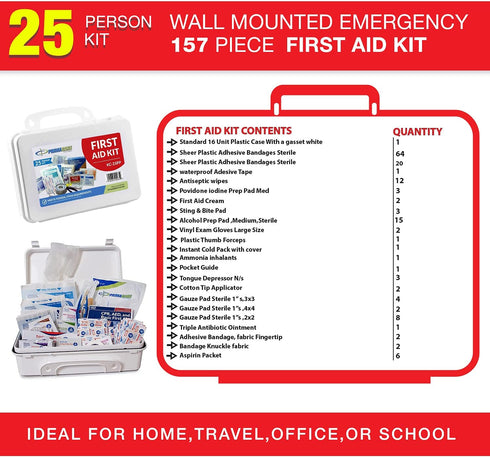 KC-25PP 25 157 10x7x3 inches Primacare Person Compact First Aid Kit with Pieces Emergency Medical Supplies, Portable