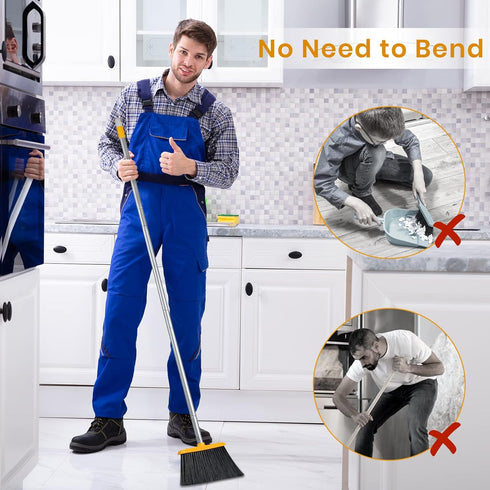 TreeLen Stand Up Broom and Dustpan Set for Home Cleaning, Efficient Cleaning Tools