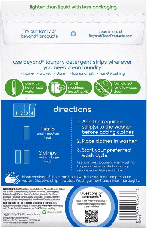 Beyond Laundry Detergent Strips - Fresh Linen, Eco-friendly, Hypoallergenic, 32 Dissolvable Strips