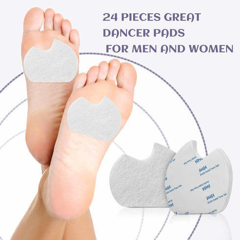 24 Pieces Foot Pads for Dancer, Self-Adhesive Felt Cushion Pads for Ball of Feet Pain Relief (White)
