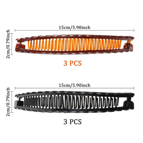 WILLBOND 6 Pieces Banana Hair Clip, Fishtail Fish Shape Clincher Combs for Women Hair (Black, Brown)