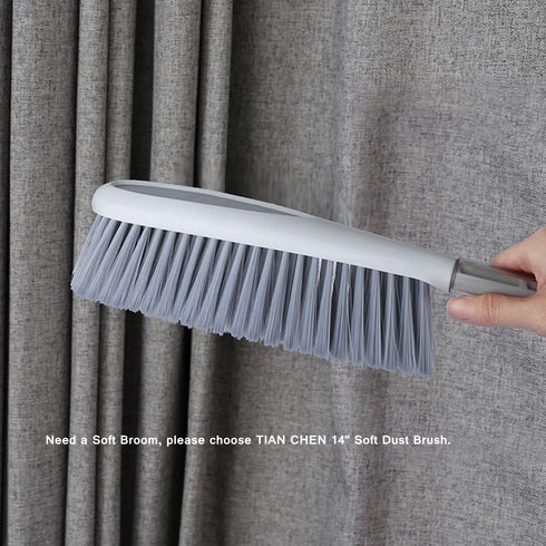 Tian Chen Hand Broom - 14 Inch Large Counter Duster with Stiff Plastic Bristle Brush for Home and Shop (Gray)