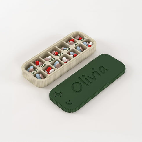 LUJU STUDIO 7 Personalized Weekly Pill Organizer with Custom Name, Travel Size Day AM PM Pill Box with Lid, Medication