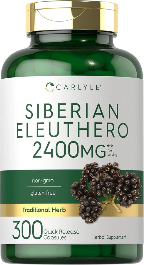 Carlyle Siberian Eleuthero | 2400mg | 300 Capsules | Non-GMO and Gluten Free Siberian Ginseng Herbal Supplement