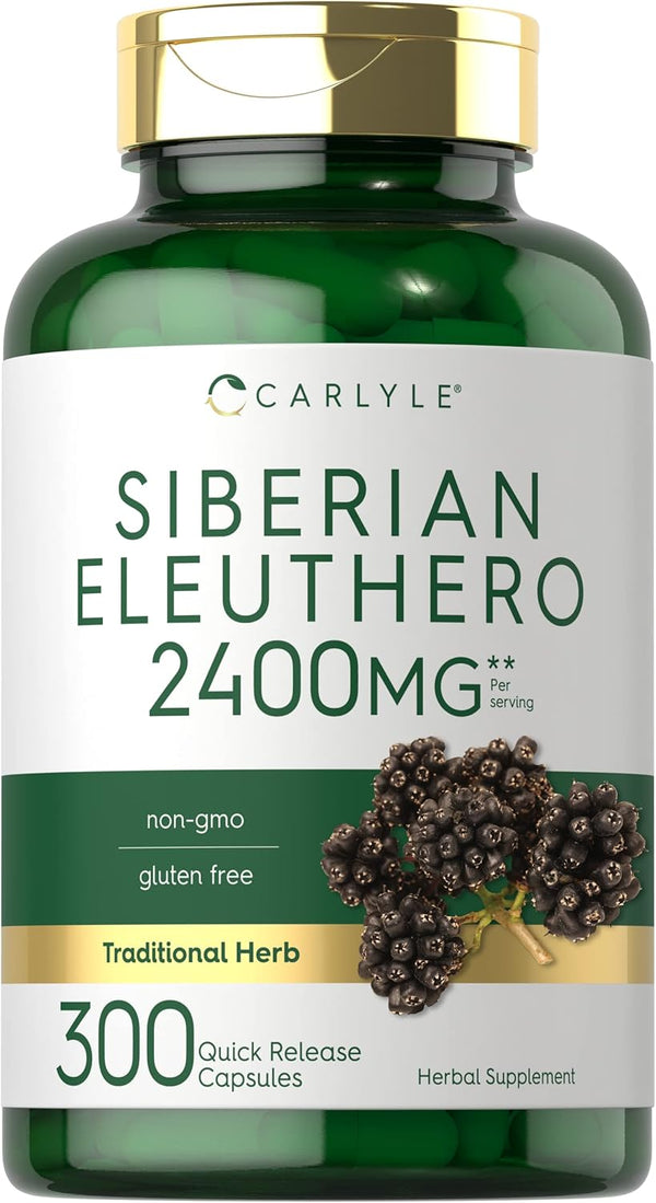 Carlyle Siberian Eleuthero | 2400mg | 300 Capsules | Non-GMO and Gluten Free Siberian Ginseng Herbal Supplement
