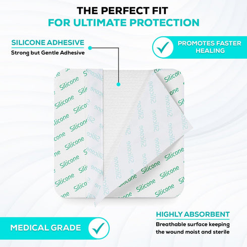 MedVance TM Silicone Adhesive Foam Absorbent Dressing, 6"x6", Box of 5