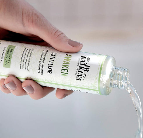 J.R. Watkins Awaken Bath Elixir, Liquid Bath Soak, Rosemary & Rosewood, 6 oz, No Salt, No Residue, Natural Extracts