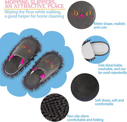 Warm Dark Gray Microfiber Slippers, Anti-slip Moccasin Shoes for Floor Dust Dirt Hair Mop Bedroom Home