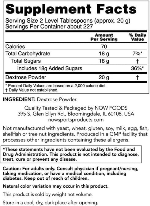 NOW Foods Sports Nutrition Dextrose Powder, 10-Pound, Energy Production*