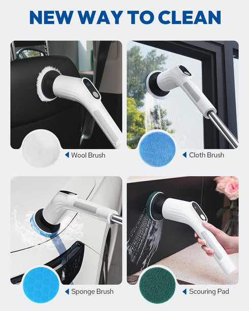 IPX7 7 2 Electric Spin Scrubber for Cleaning - Upgraded Cordless Cleaning Brush Scrubber - Waterproof Power Scrubber