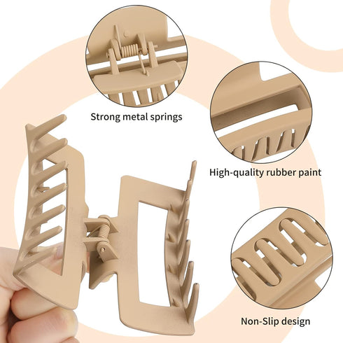 Sisiaipu 6 Pcs 4 Inch Big Hair Claw Clips for Women, Nonslip Square Rectangle Acrylic Banana Jaw Clips - Brown