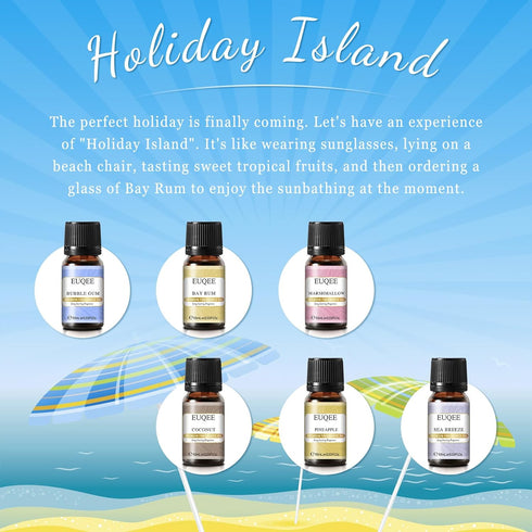 Holiday Island Fragrance Oil Gift Set of 6, Summer Essential Oils for Humidifier, Aromatherapy - 10ml