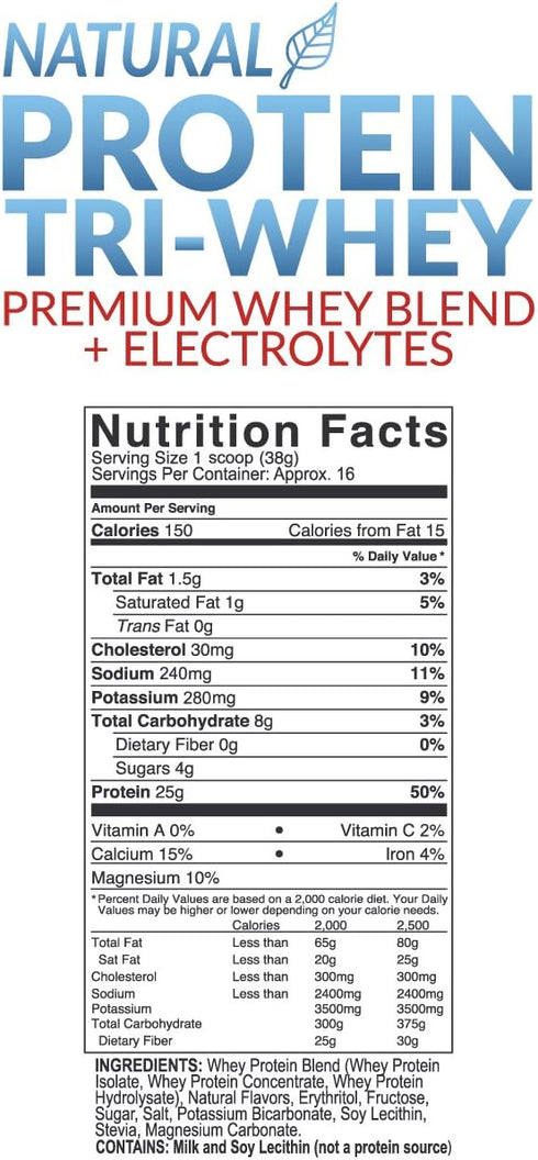 E-hydrate Tri-Whey Protein Powder Gluten Free BCAA + Electrolytes Hydrate Recover, Vanilla, 1.3lb Tub