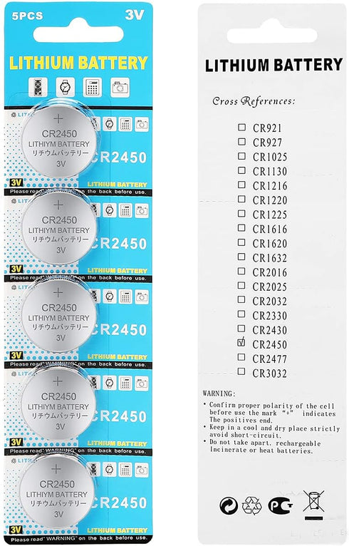 50 Pack 3V High Capacity Lithium Button Coin Cell Batteries CR2450 ECR2450 for Most Electronic Devices