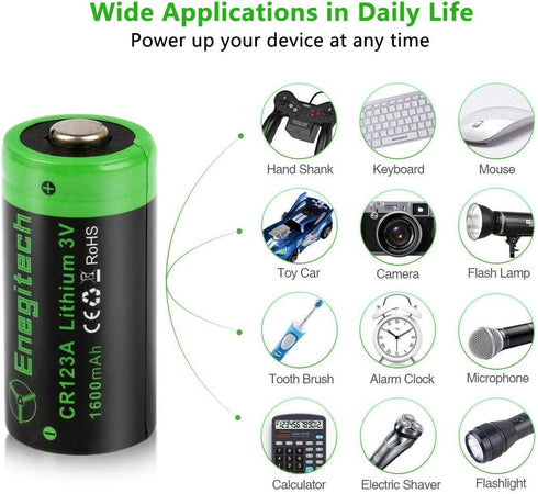 CR123A 3V Lithium Battery (6 Pack), Long-Lasting Non-Rechargeable for Home Security Sensor, Motion Sensor, Flashlights
