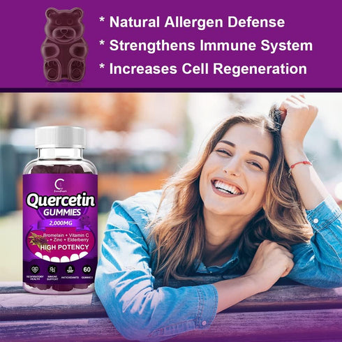 Quercetin Gummies - 60 Gummies (2 Pack) - Extra Strength Immune System Booster with Bromelain, Vitamin C, Zinc &